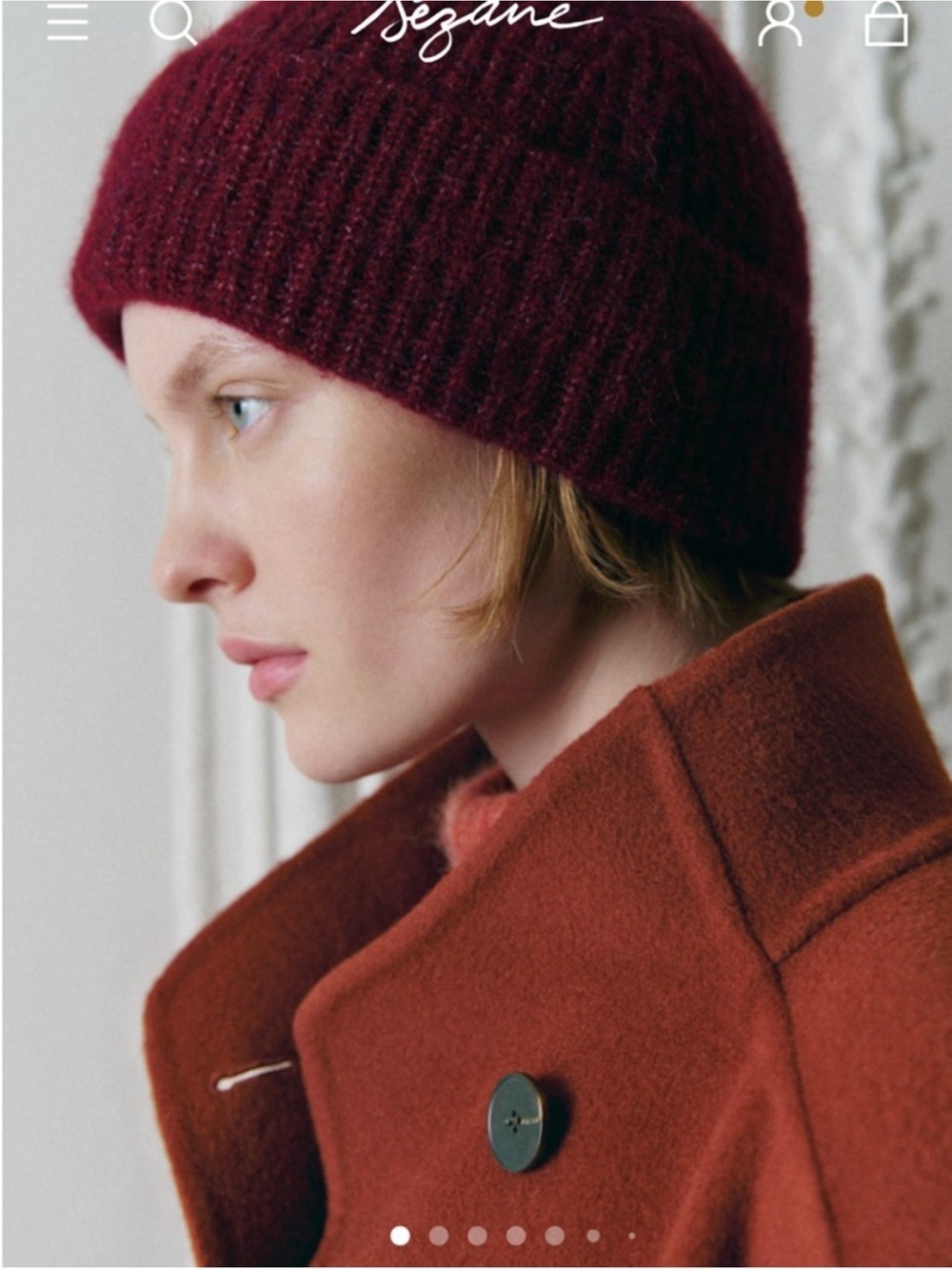 Sezane Ribbed Knit Beanie in Deep Wine